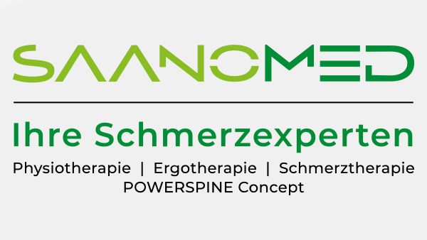 Logo von Saanomed mit den Schwerpunkten Physiotherapie, Ergotherapie und Schmerztherapie